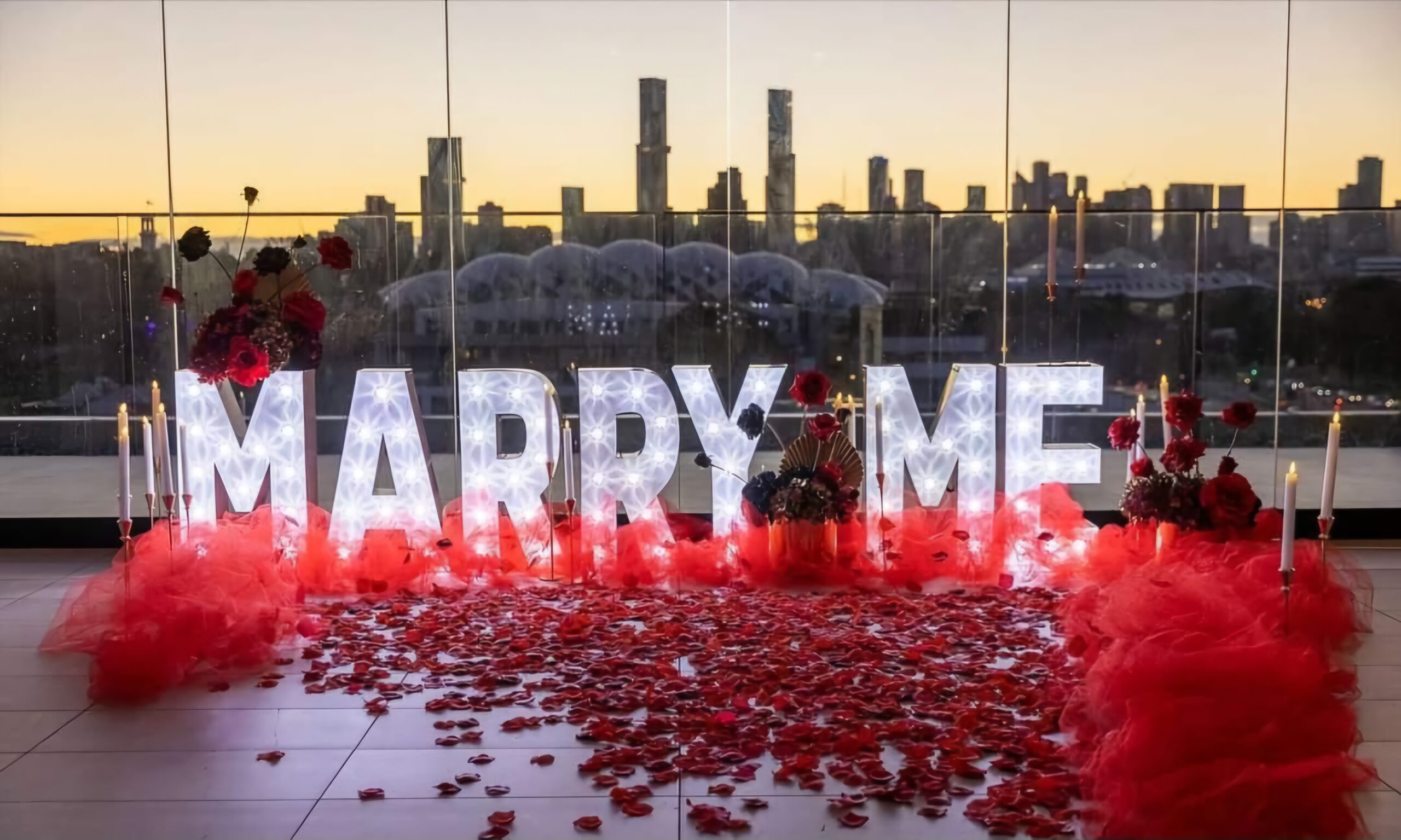 DIY proposal setup with illuminated proposal styling